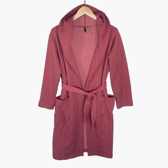 YALA Shiloh Organic Cotton Blend Sweatshirt Robe Cranberry Red S/M - Picture 2 of 4